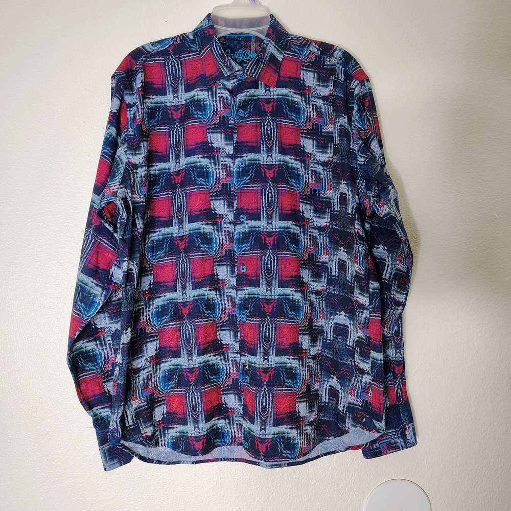 Luchiano Visconti Men’s Abstract Paisley Button Up Shirt Size L
